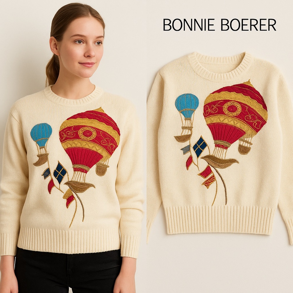 VTG Bonnie Boerer & Co.,Ramie & Soft Cotton Blend,Hot Air Balloon Sweater,Size S - Picture 6 of 12